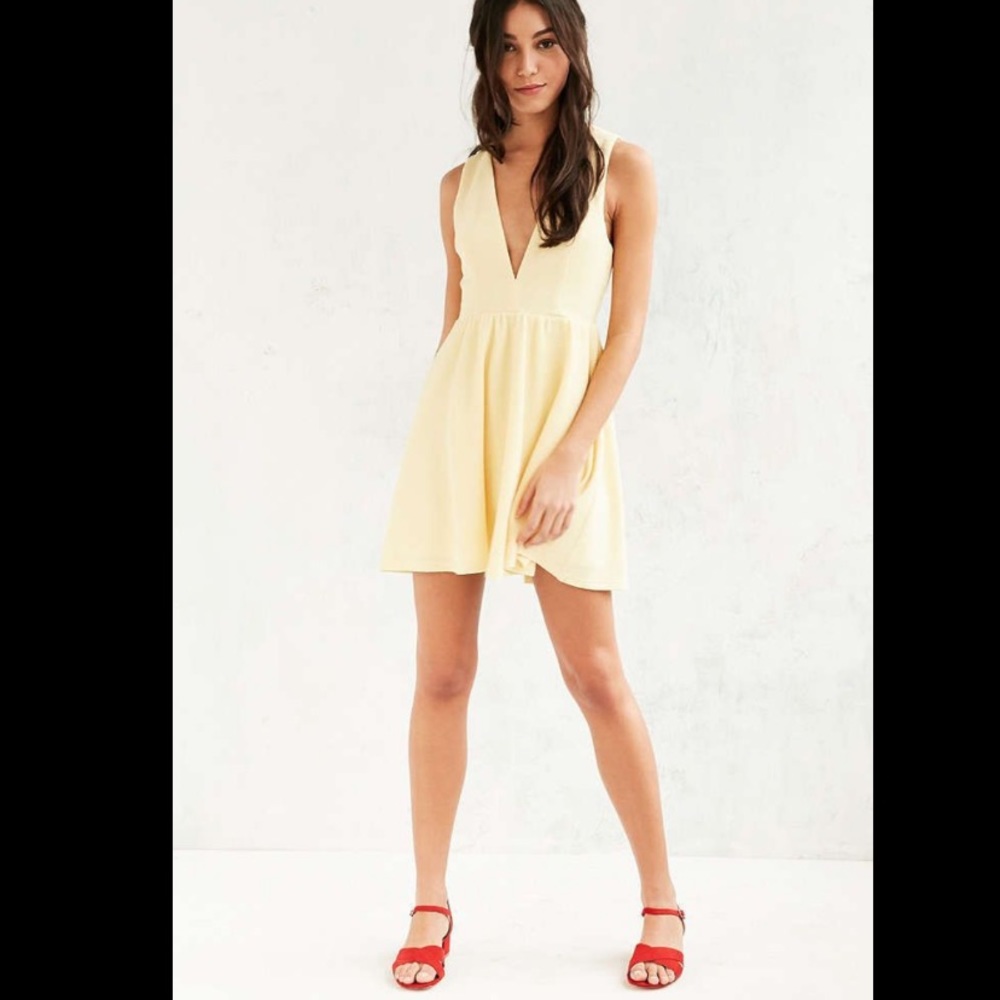 Urban Outfitters Lucca Yellow Sleevless Plunging Neckline Mini Dress